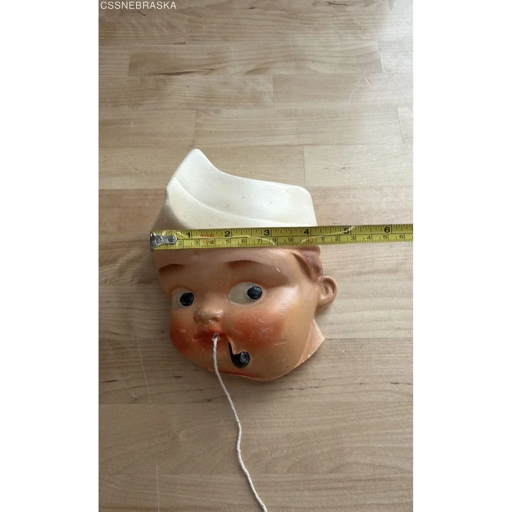 Vintage Chalkware Chef Head String Dispenser Wall Plaque Kitchen Decor 6 Inch